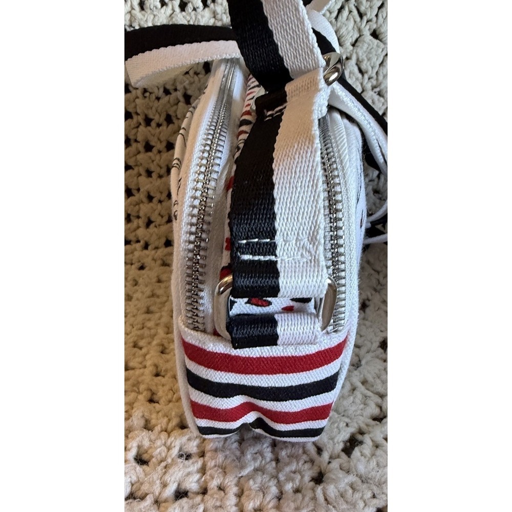 Brighton Love Scroll White Red and Black Canvas Crossbody Bag 8"x5"x2" - Picture 9 of 10
